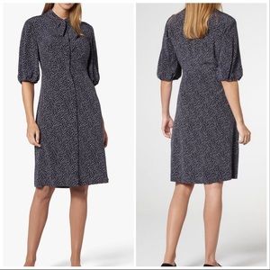 L.K. Bennett DR Tillila Tea Length Midi Sloane Blue Star Print Shirt Dress 14